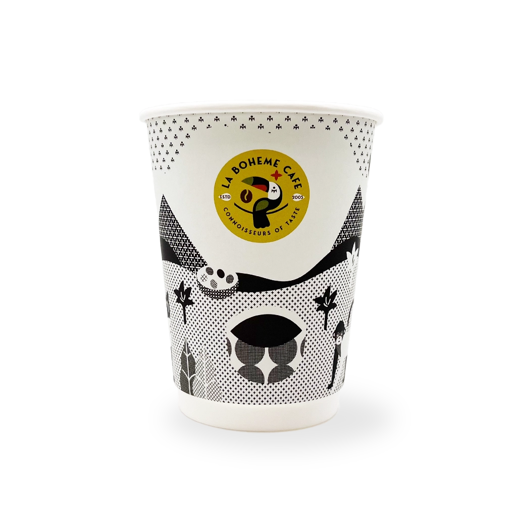 Dvoustěnný kelímek na latte 12 oz černobílý